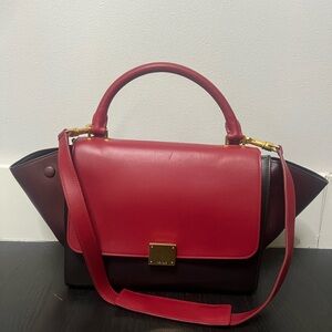 Celine Handbag, Elegant Red and Black Handbag